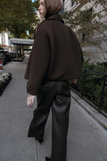 DOUBLE-BREASTED SHORT COAT - Brown by Zara - Image 3