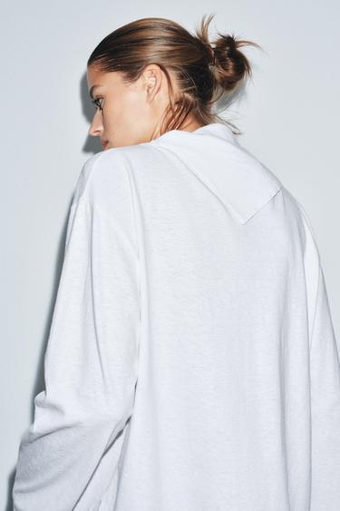 تيشيرت بأكمام طويلة وقصة وشاح - أبيض by Zara