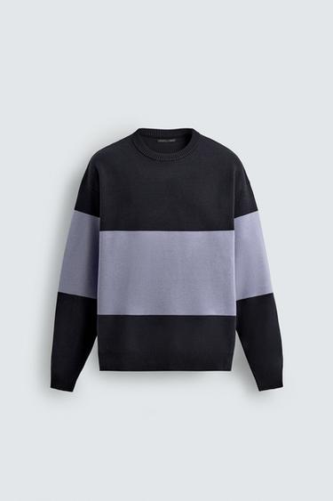 COLOUR BLOCK RELAXED FIT JUMPER - Blue / Navy by Zara