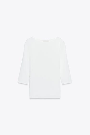T-SHIRT COL BATEAU EN COTON - Blanc de Zara - Image 5