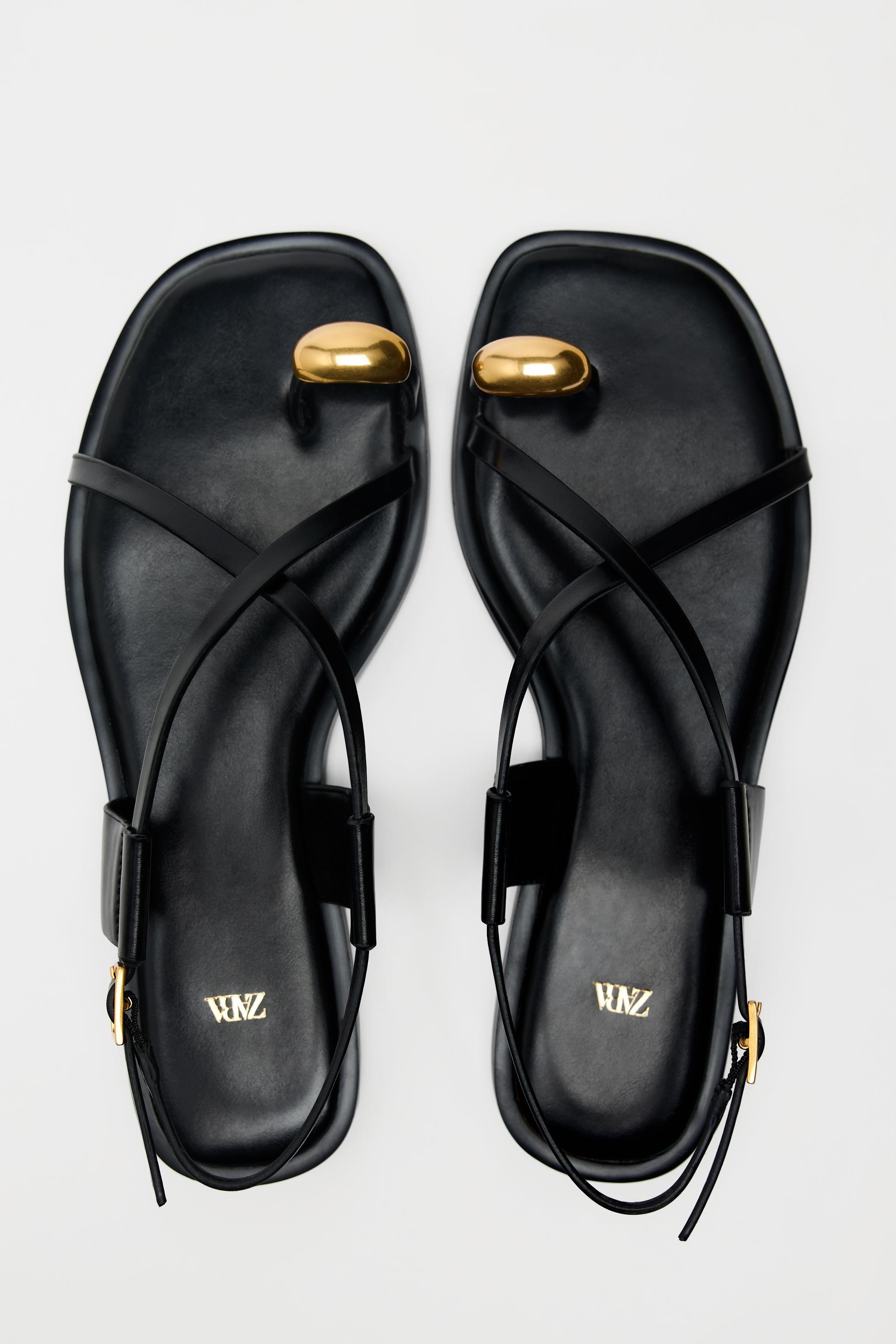 Женские сандалии Zara FLAT SANDALS WITH METALLIC DETAIL — фото 5