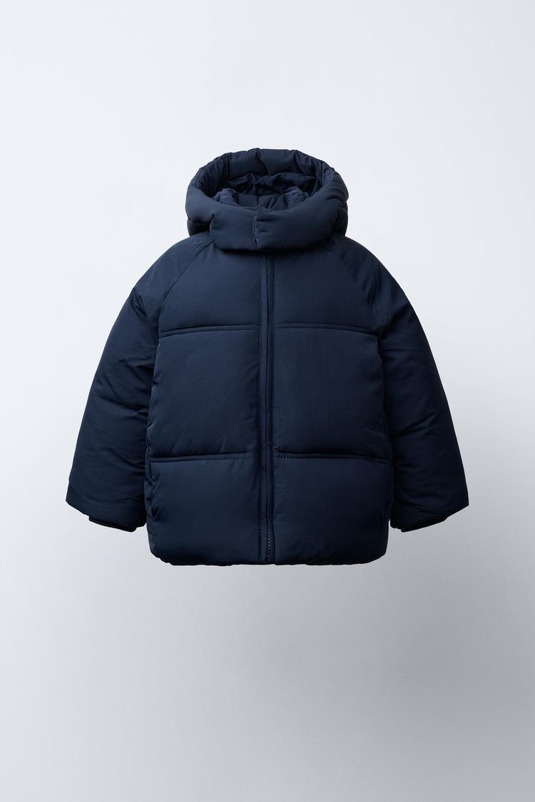 WATER-REPELLENT HOODED PUFFER COAT Navy blue ZARA United Kingdom