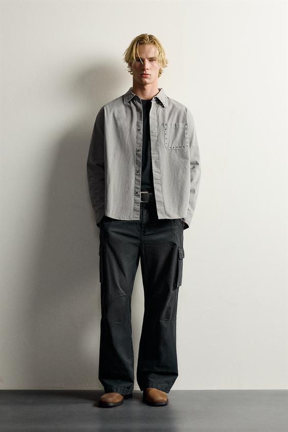 RELAXED FIT SHIRT WITH METAL EYELETS - Grey by Zara - Image 0
