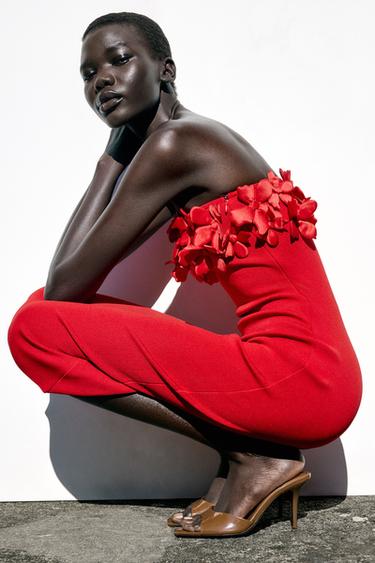 FLORAL KNIT MIDI DRESS - Red by Zara - Image 4