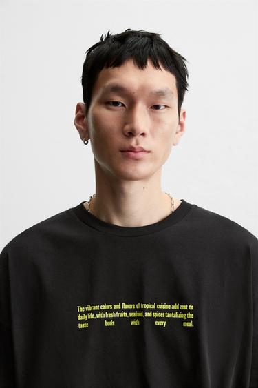 SLOGAN PRINT T-SHIRT - Black by Zara - Image 4