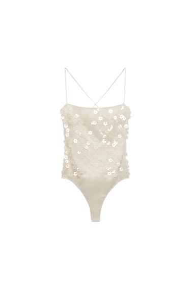 SEQUINNED FLORAL BODYSUIT