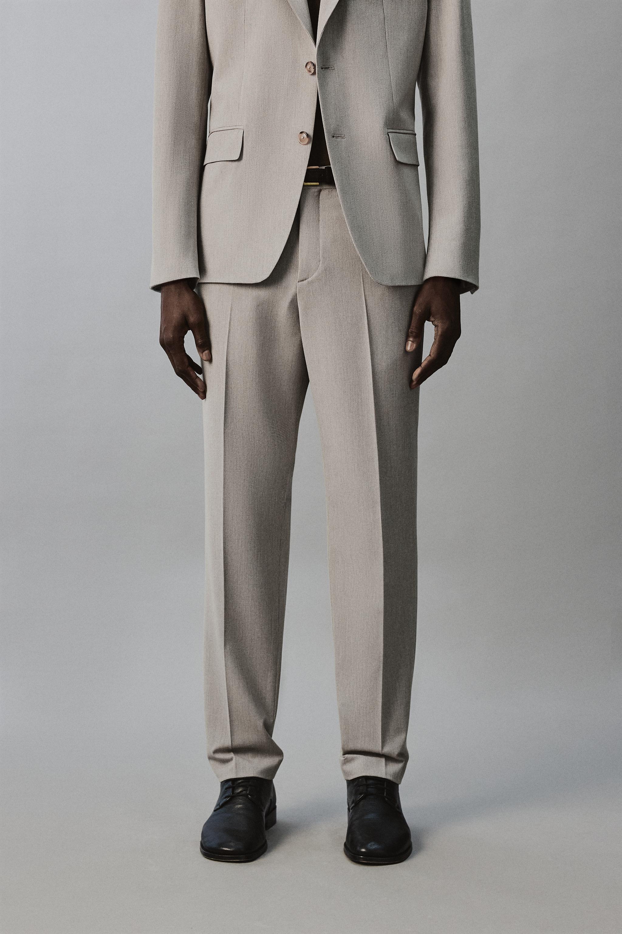 REGULAR FIT TEXTURED SUIT PANTS — Beige