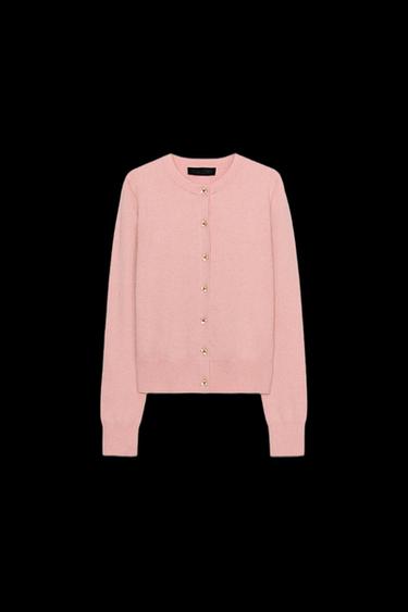 Zara CARDIGAN WITH FLORAL BUTTONS - Mid-pink - Image 0