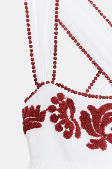 ROBE MI-LONGUE BRODERIES STRUCTURÉE - Écru de Zara - Image 9