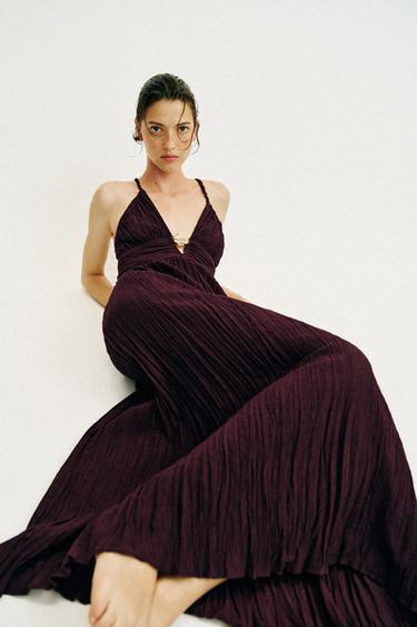فستان متوسط الطول بإكسسوارات - بورجندي by Zara