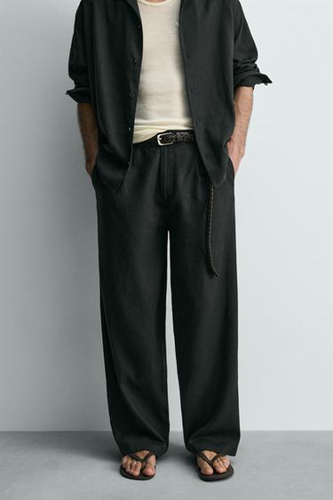 PANTALÓN RELAXED FIT LINO - VISCOSA - Negro de Zara
