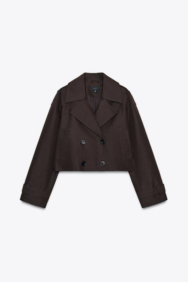 DOUBLE-BREASTED SHORT TRENCH COAT - Brown by Zara