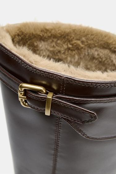 BOTTES PLATES EN CUIR AVEC BOUCLE ET HYDROFUGES - Marron de Zara - Image 7