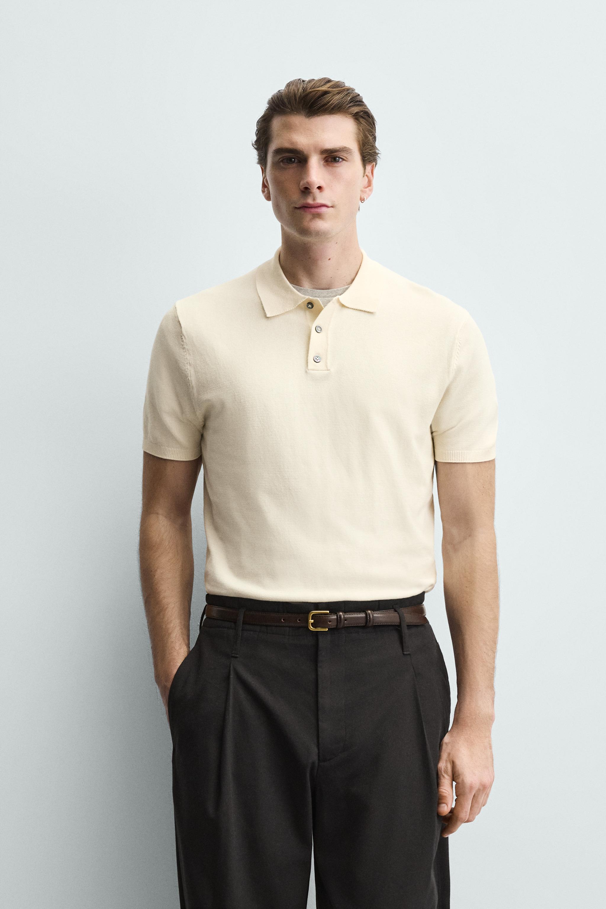 REGULAR FIT KNIT POLO — Oyster-white