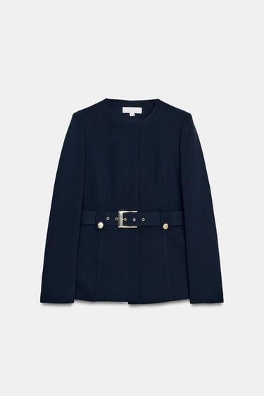 BLAZER WITH BUCKLE BELT - Navy blue by Zara - Image 0