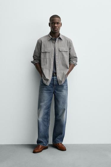 CHECK SHIRT WITH POCKETS - Grey / Tan by Zara - Image 0