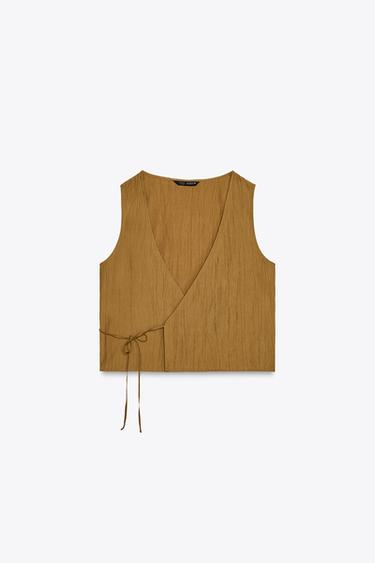 Zara WRINKLE-EFFECT TOP VEST - Olive green - Image 0