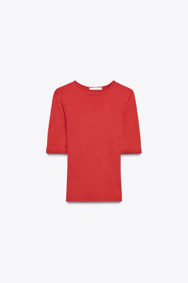 Zara WASHED COTTON T-SHIRT - Strawberry - Image 0