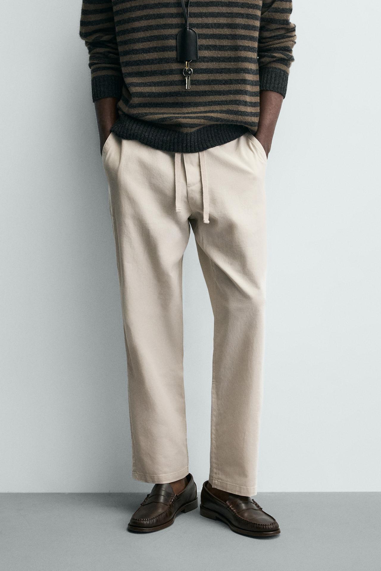 COTTON-LINEN RELAXED FIT PANTS — Pearl gray