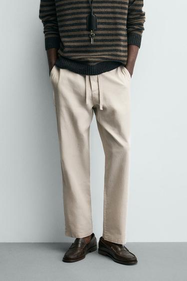 COTTON-LINEN RELAXED FIT PANTS — Pearl gray 2
