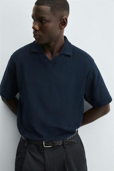 REGULAR FIT TOWELLING POLO SHIRT - Navy blue by Zara - Image 4