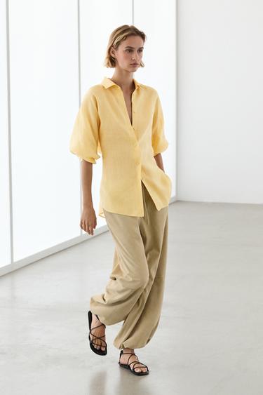 Camisa fluida 100% ramio - Amarillo de Zara