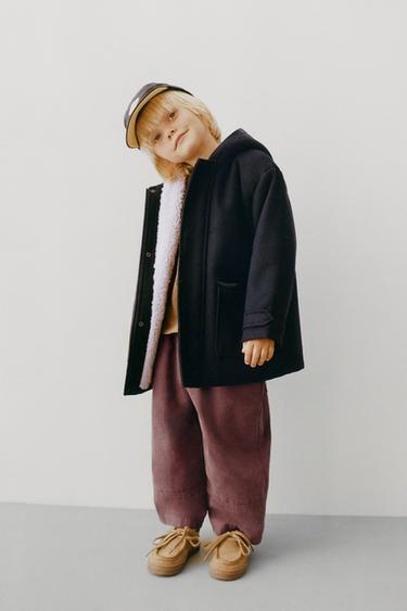 FAUX SHEARLING LINED DUFFLE COAT - Navy blue by Zara