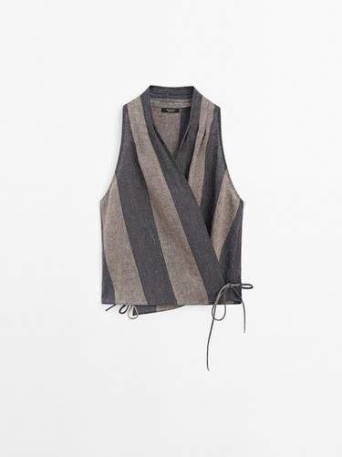 Zara Gathered halter top with contrast stripe - Black gold