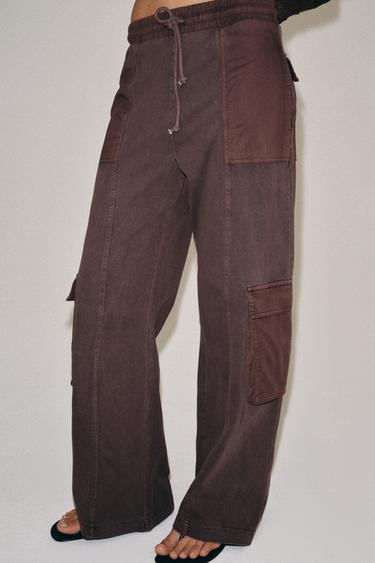 Zara WASHED EFFECT CARGO PANTS - Brown