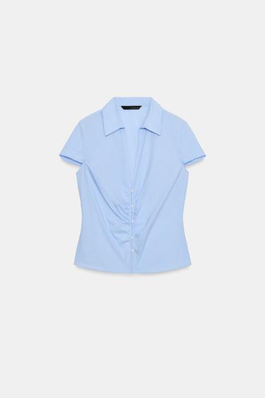 ギャザーディテール入りフィットシャツライトブルーZaraのギャザーディテール入りフィットシャツ - ライトブルー 