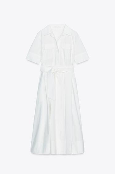ROBE MIDI EN POPELINE ZW COLLECTION - Blanc cassé de Zara - Image 4