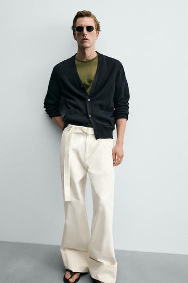 RELAXED FIT LINEN TROUSERS WITH BELT - White by Zara - Image 4