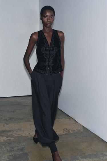 ZW COLLECTION LIMITED EDITION EMBROIDERED VELVET WAISTCOAT - Black by Zara