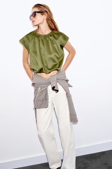 TOP BALLON EFFET DAIM - Kaki de Zara - Image 3