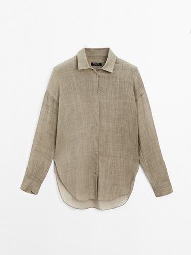 Camisa fluida maltinto con ramio - 567 de Zara