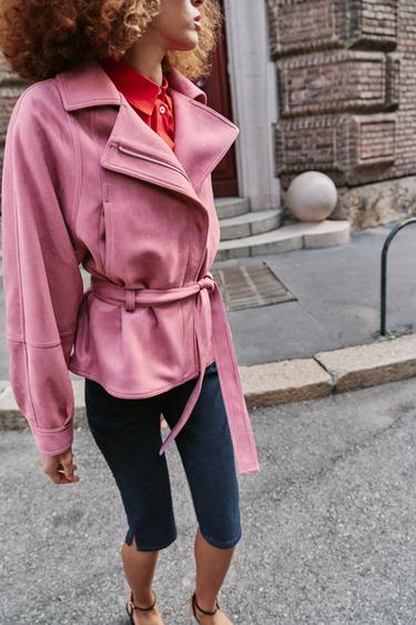 FAUX SUEDE JACKET WITH BELT - Lilac by Zara - Image 6