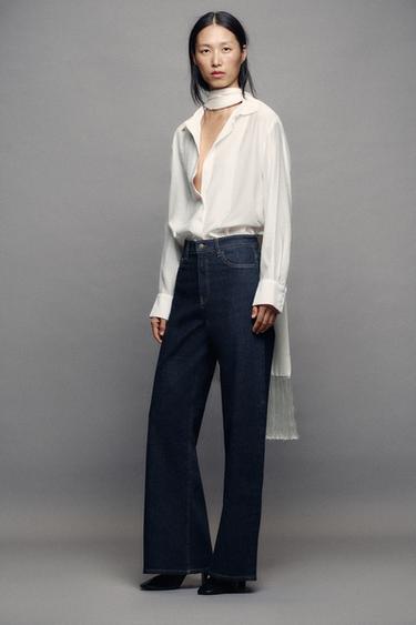 JEANS ZW COLLECTION COMFORT WIDE LEG بخصر عالٍ - أزرق by Zara