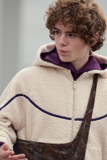 SHEARLING JACKET WITH HOODIE — Ecru 1