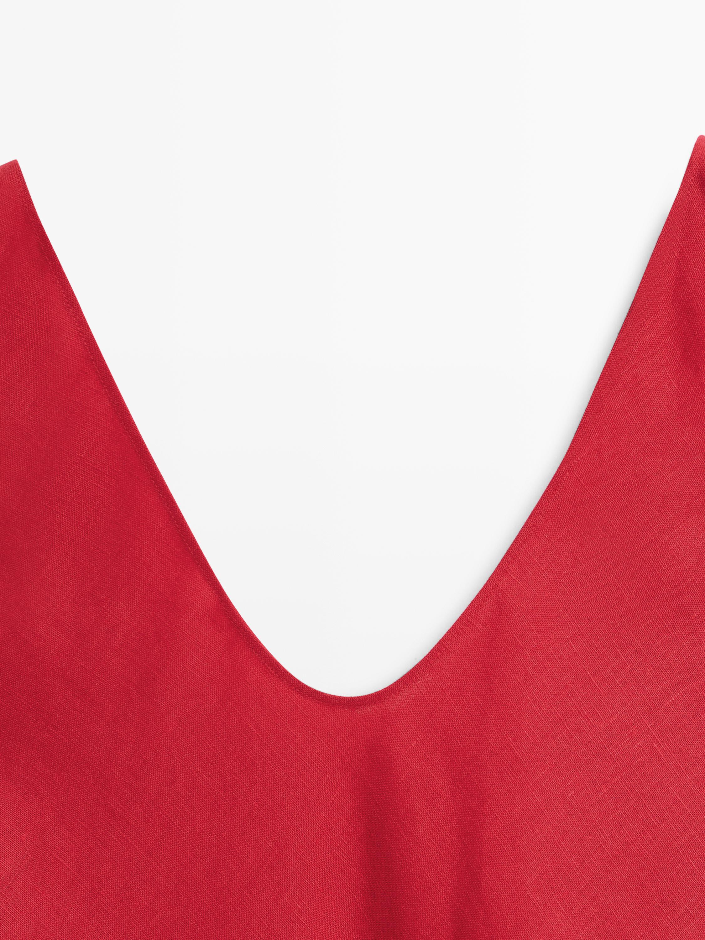 100% linen strappy midi dress