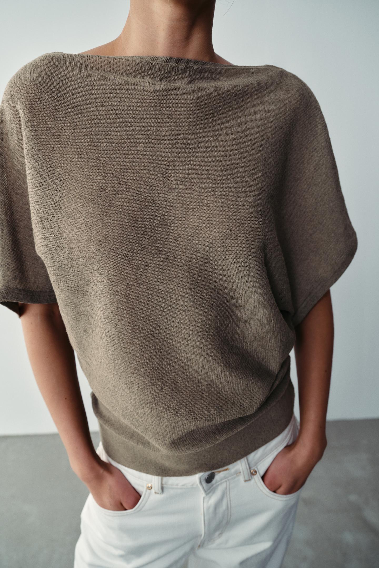 Женский топ Zara Knit Top with Draped Back Neckline, цвет: Серо-коричневый серый — фото 4