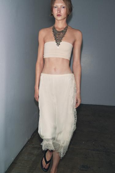 ZW COLLECTION LACE PAREO SKIRT - Oyster-white by Zara