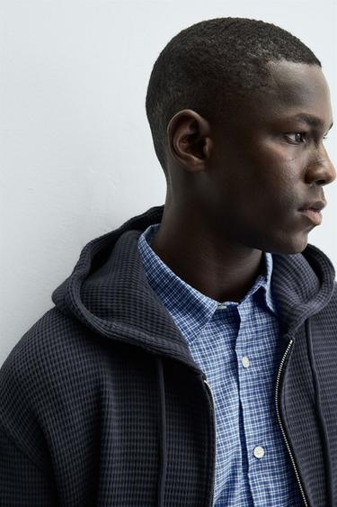 WAFFLE TEXTURED ZIP-UP SWEATSHIRT - Blue by Zara - Image 4
