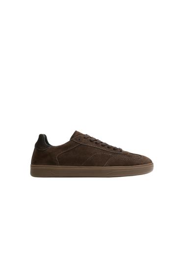 Zara LEATHER SNEAKERS - Brown