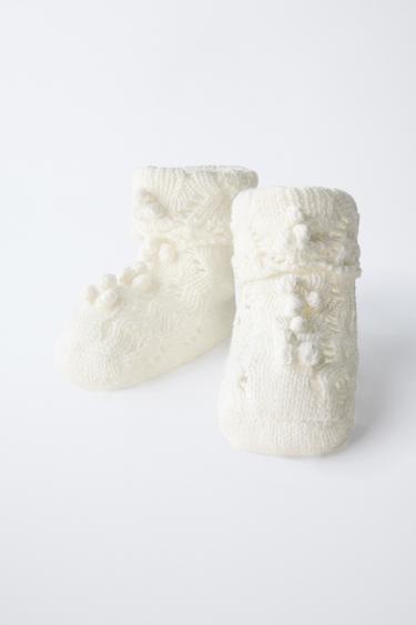 COTTON BOOTIES WITH BOBBLES - Beige by Zara - Image 3