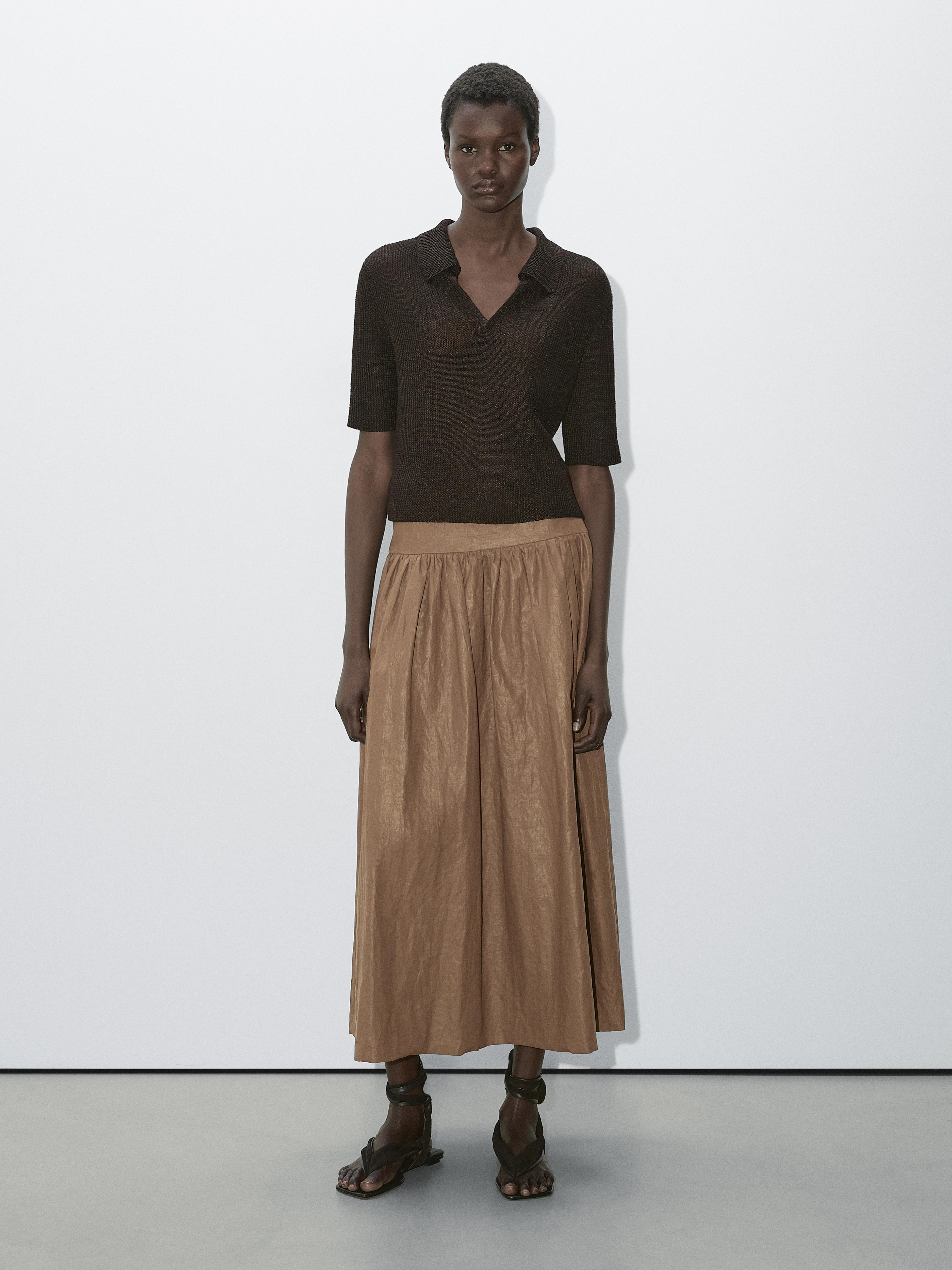 Short sleeve knit polo shirt - Studio - Chocolate | ZARA Short sleeve knit polo shirt - Studio - Chocolate | ZARA