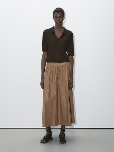 Zara Short sleeve knit polo shirt - Studio - Chocolate