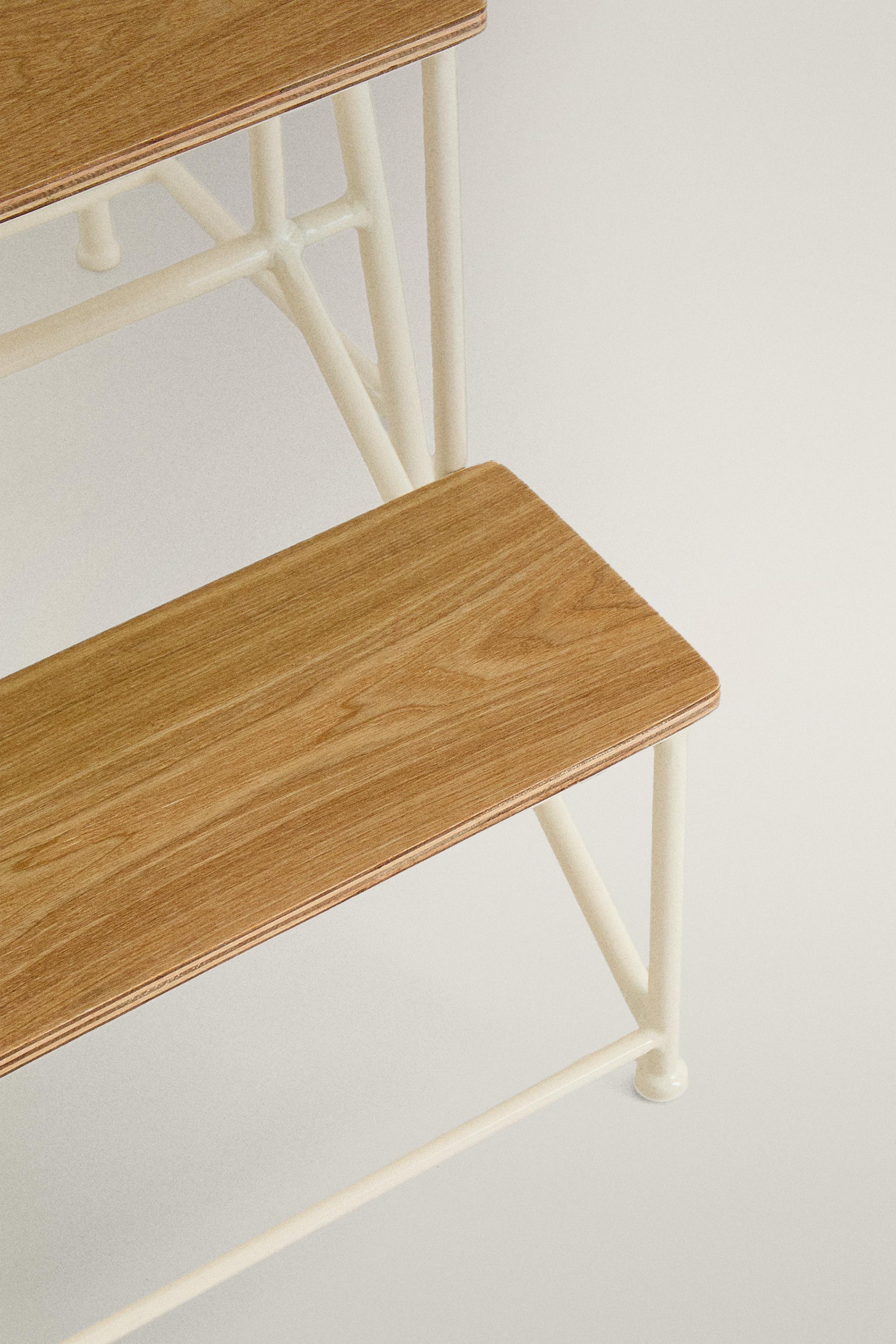 THREE-STEP WOOD AND IRON STOOL