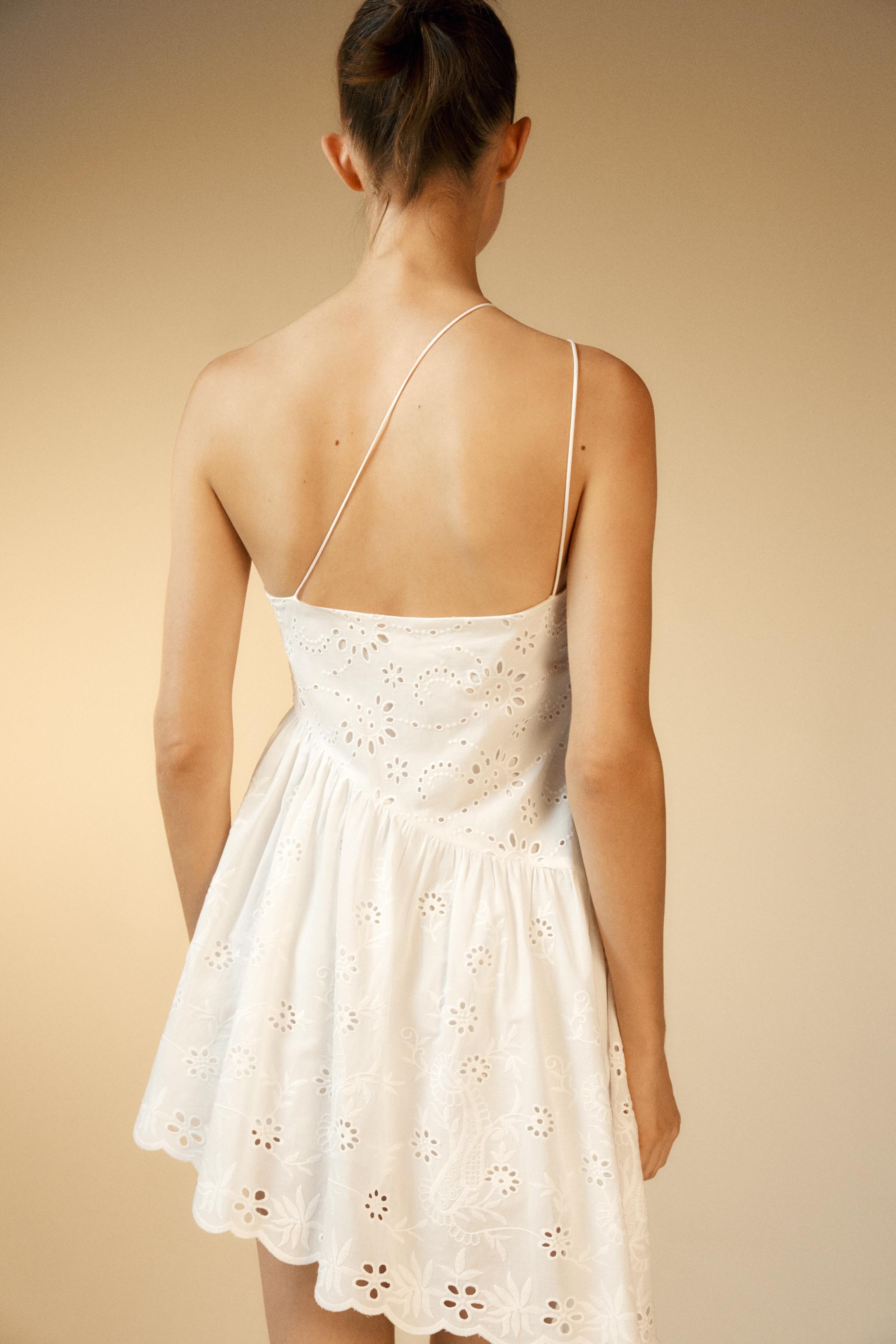 ASYMMETRIC DRESS WITH CUTWORK EMBROIDERY - White | ZARA South Africa