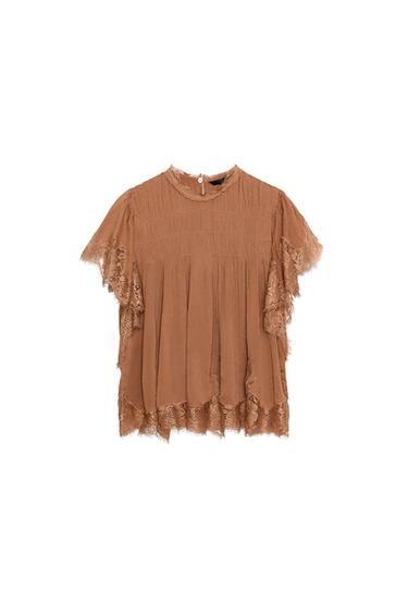 ZW COLLECTION LACE RUFFLE TOP - Brick by Zara