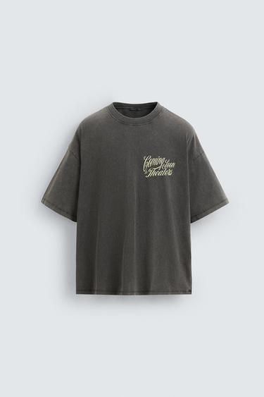 CAMISETA LAVADA COM TEXTOS - Antracito-escuro da Zara